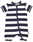 Stripe Short Sleeve Zip Romper Navy Stripe