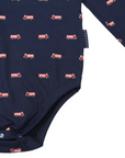 Fire Truck Print Collared Bodysuit Navy