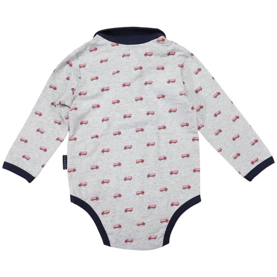 Fire Truck Print Collared Bodysuit Grey Marle