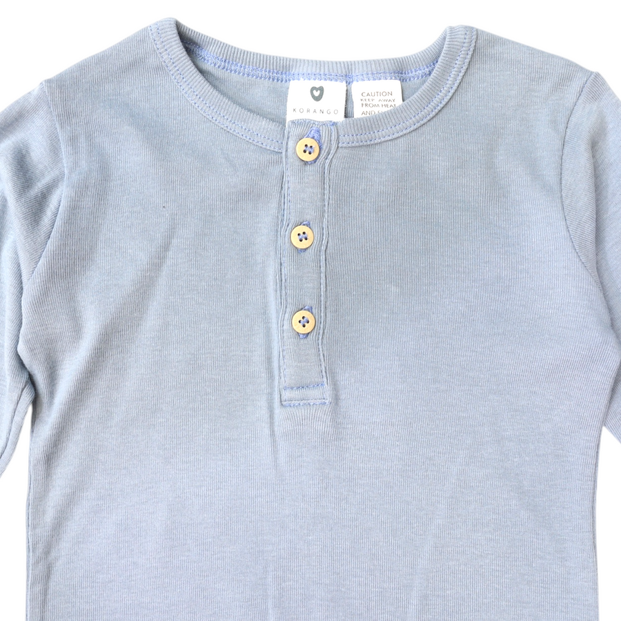 Button Down Cotton Modal Bodysuit Blue