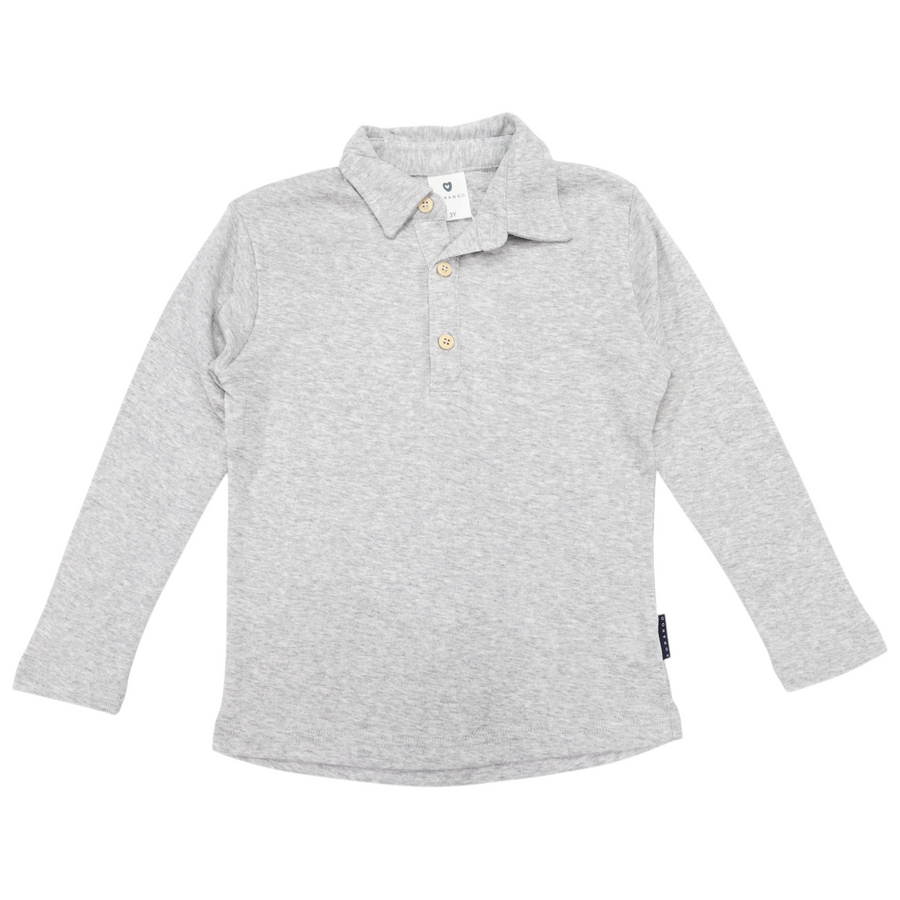Cotton Modal Long Sleeve Polo Grey Marle
