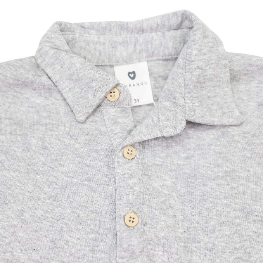 Cotton Modal Long Sleeve Polo Grey Marle