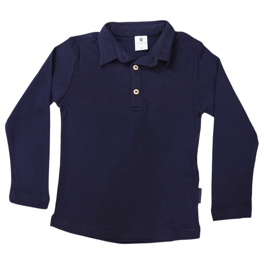 Cotton Modal Long Sleeve Polo Navy