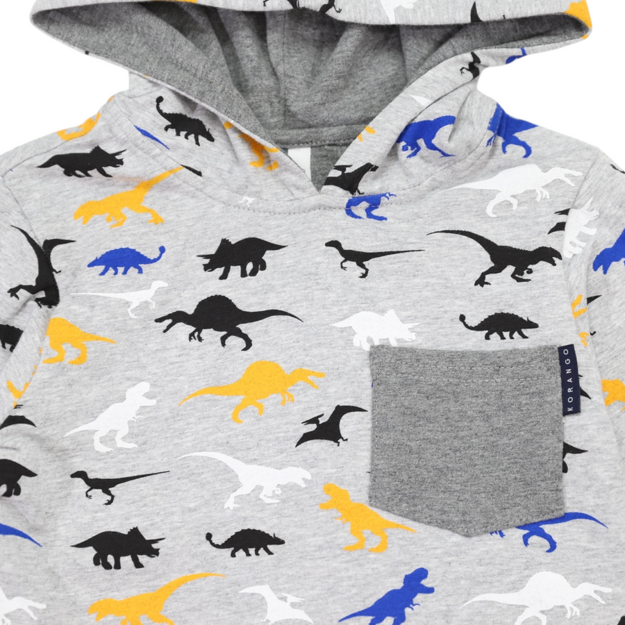 Hooded Dino Top Grey Marle