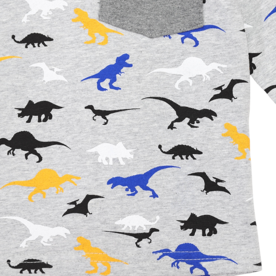 Hooded Dino Top Grey Marle