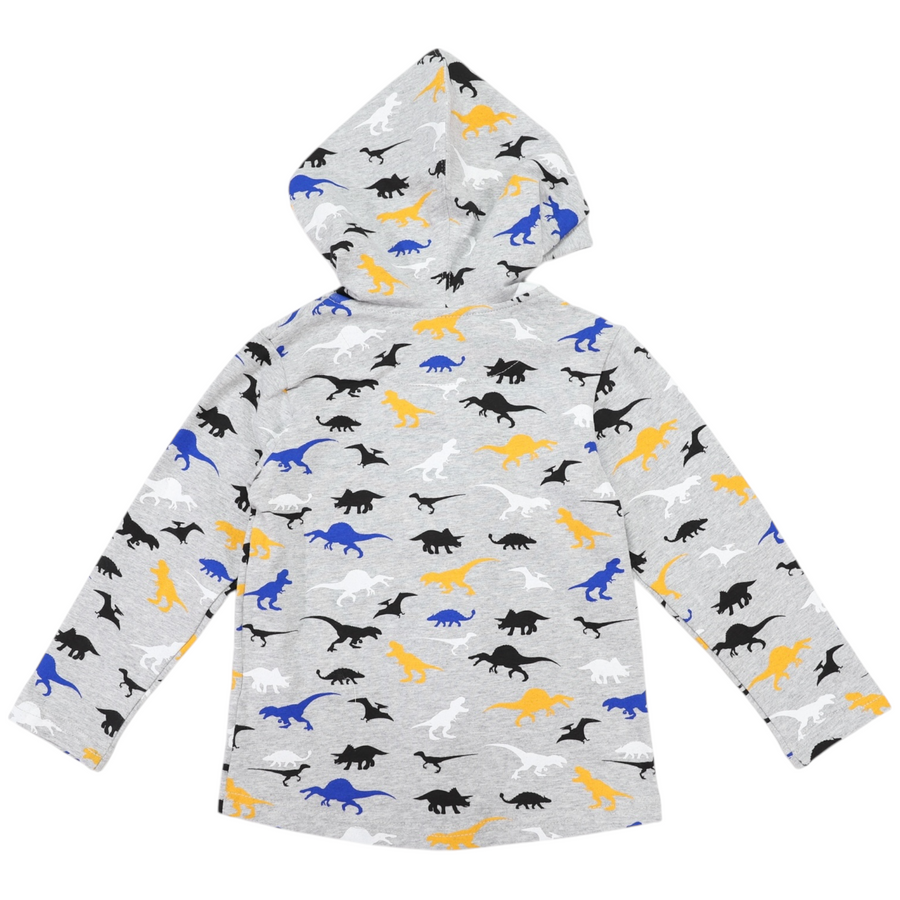 Hooded Dino Top Grey Marle