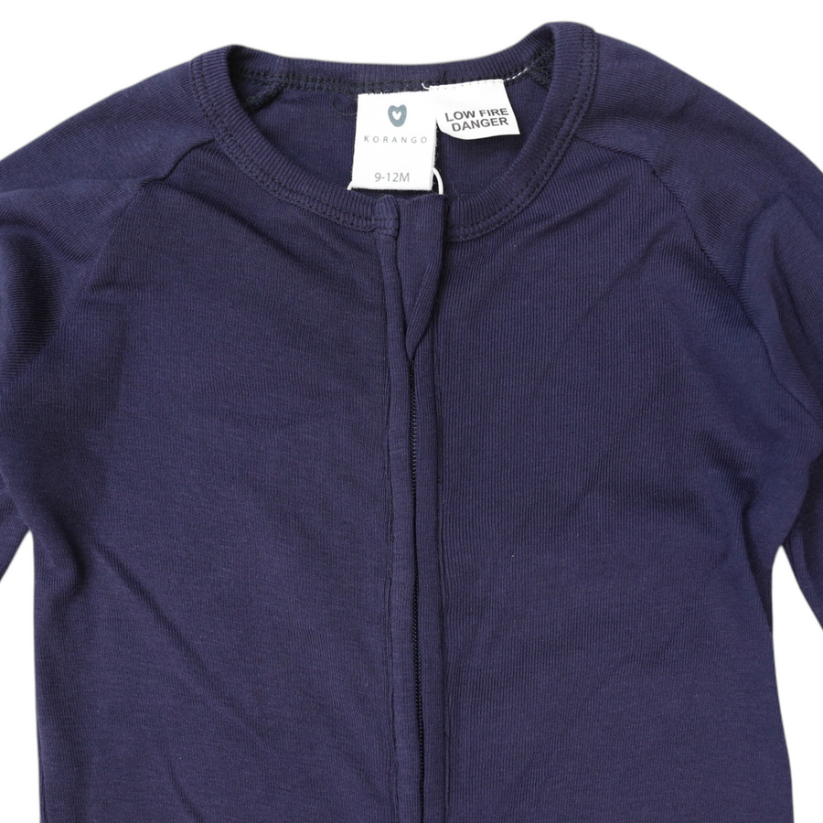 Cotton Modal Long Sleeve Romper with Zip Navy