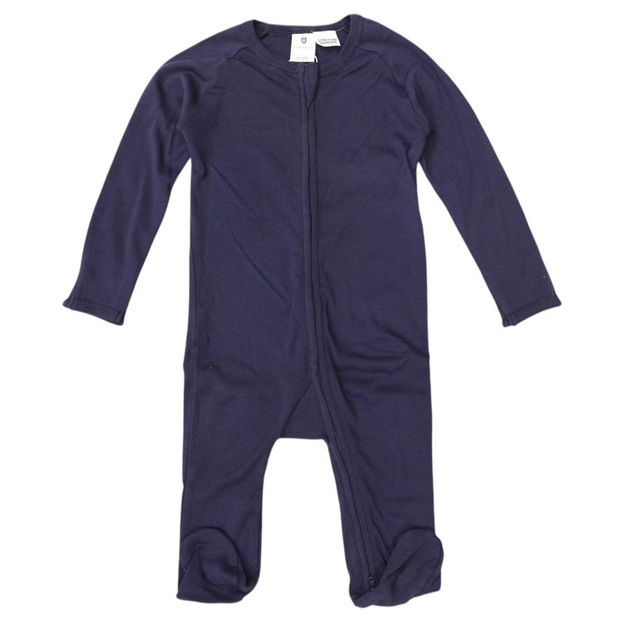 Cotton Modal Long Sleeve Romper with Zip Navy