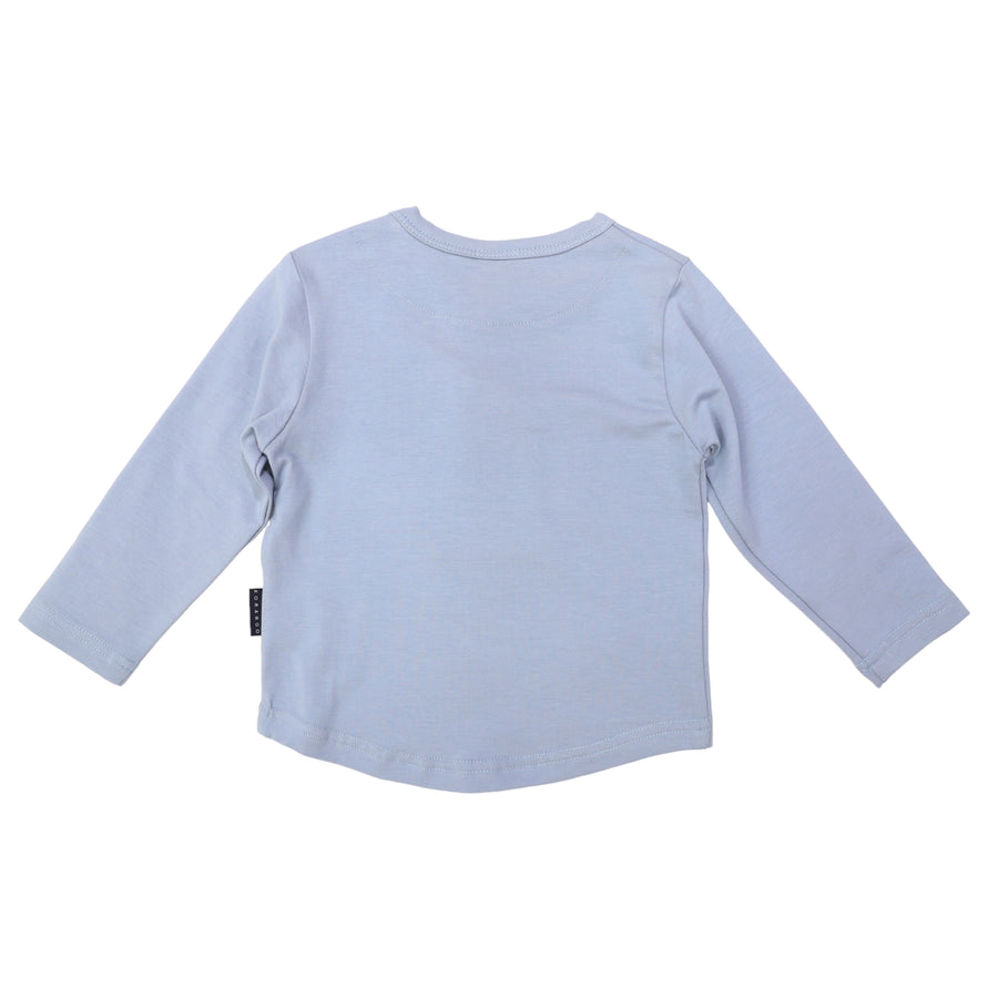 Long Sleeve Top with Truck Applique Dusty Blue