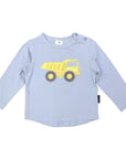 Long Sleeve Top with Truck Applique Dusty Blue