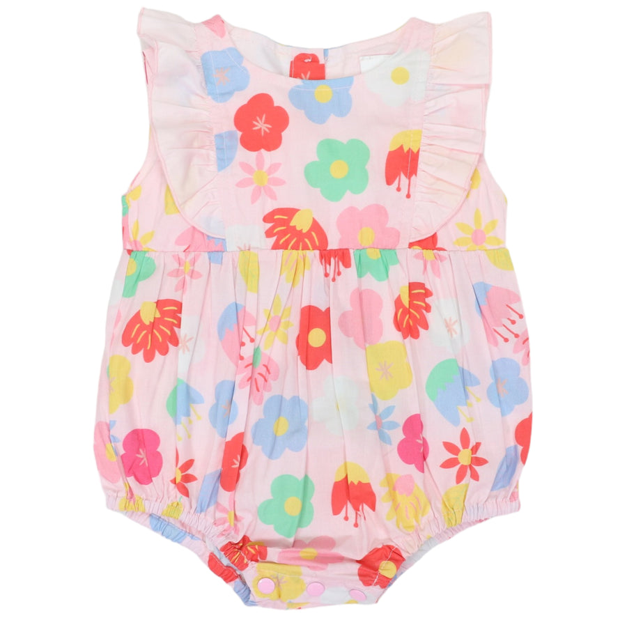 Poplin Flower Frill Sunsuit Pink