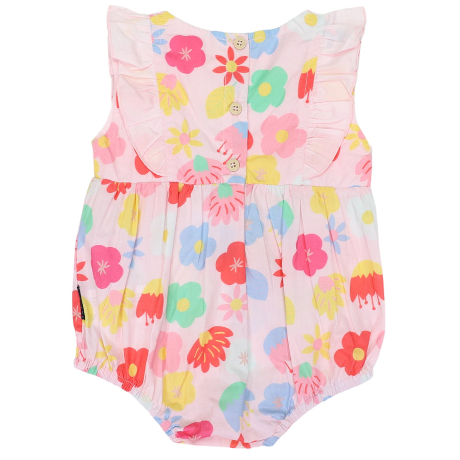 Poplin Flower Frill Sunsuit Pink