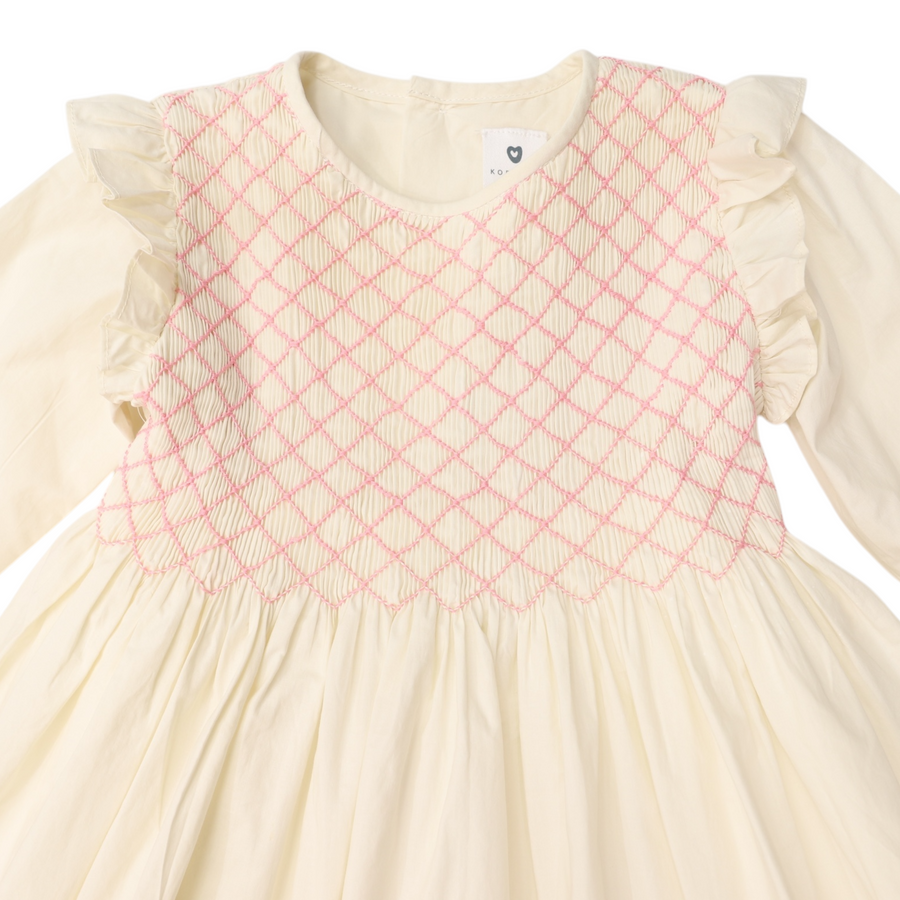 Frill Smocked Dress Beige