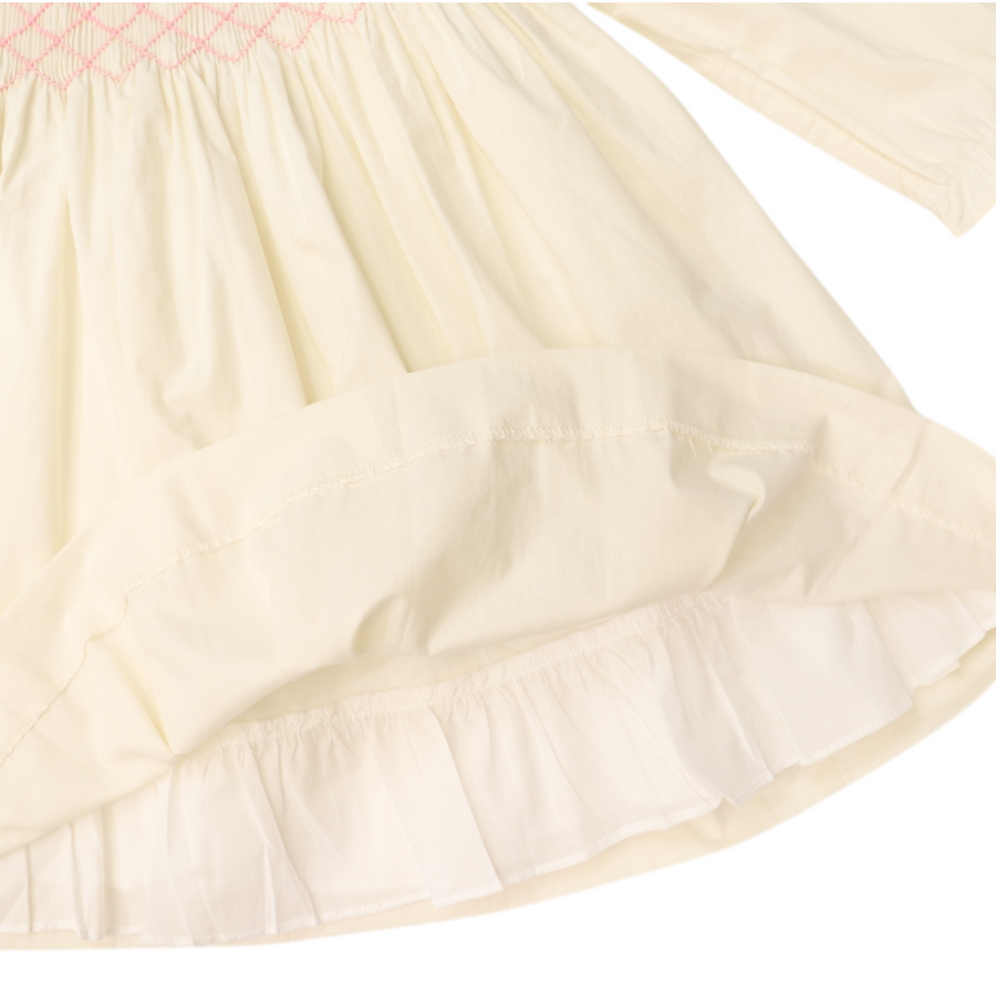 Frill Smocked Dress Beige