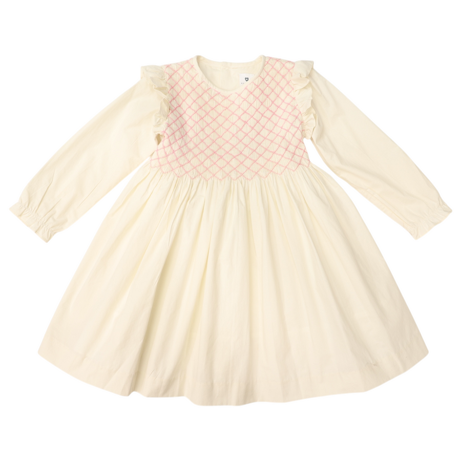 Frill Smocked Dress Beige