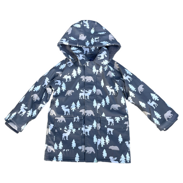 Bear Print Colour Change Sherpa Lined Raincoat Charcoal