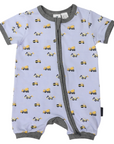 Trucks and Diggers Short Sleeve Zip Romper Blue