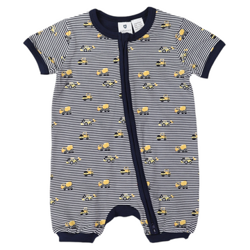 Trucks and Diggers Short Sleeve Zip Romper Navy