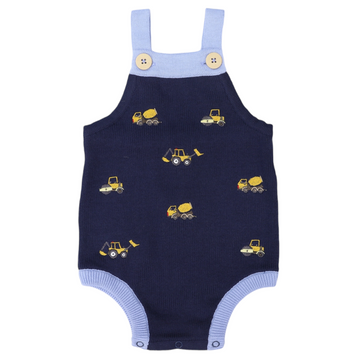 Trucks and Diggers Embroidered Knit Sunsuit Navy