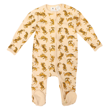 Tiger Print Long Sleeve Zip Romper Tapioca