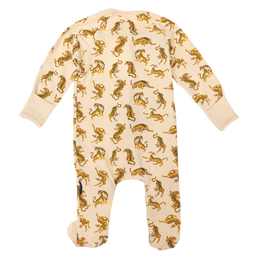 Tiger Print Long Sleeve Zip Romper Tapioca