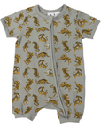 Tiger Print Short Sleeve Zip Romper Green