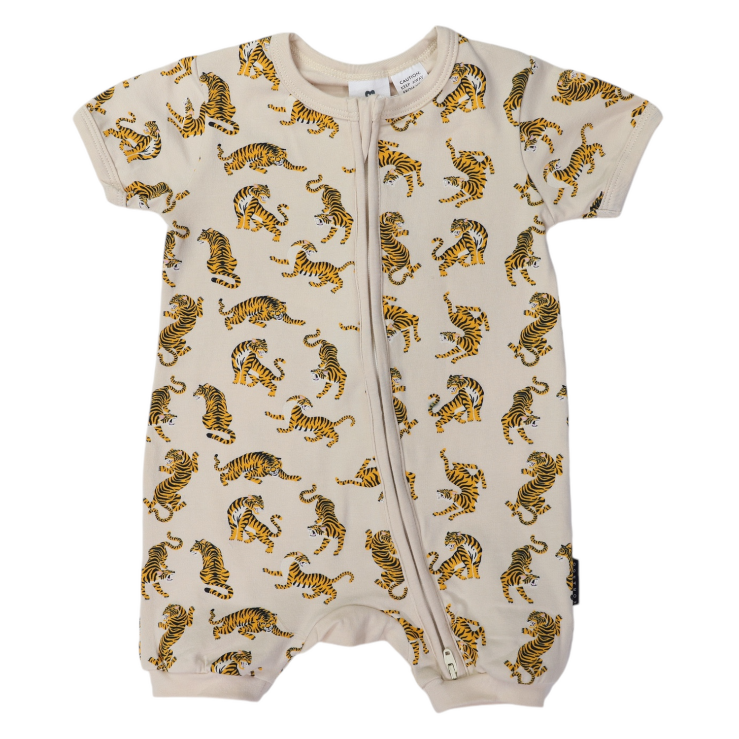 Tiger Print Short Sleeve Zip Romper Tapioca