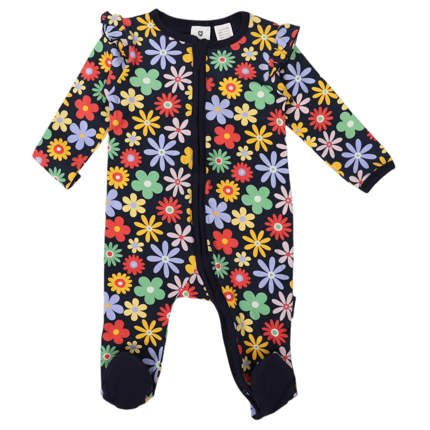 Flower Print Long Sleeve Zip Romper Navy