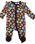 Flower Print Long Sleeve Zip Romper Navy