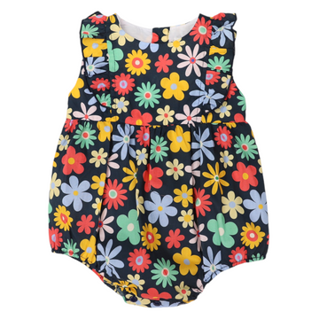 Flower Print Woven Frill Sunsuit Navy