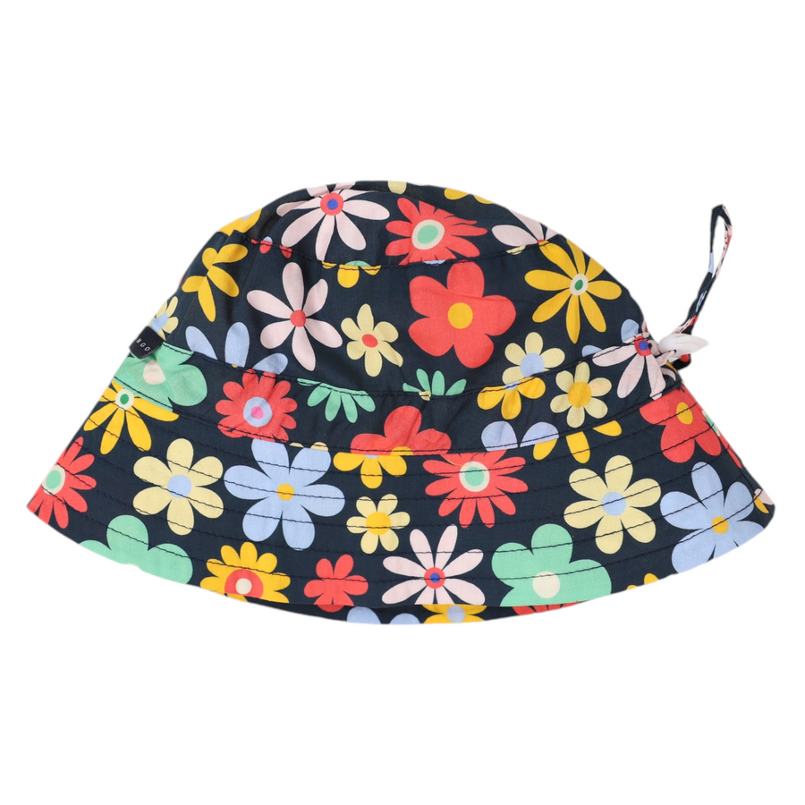 Flower Print Woven Frill Sun Hat Navy