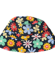 Flower Print Woven Frill Sun Hat Navy