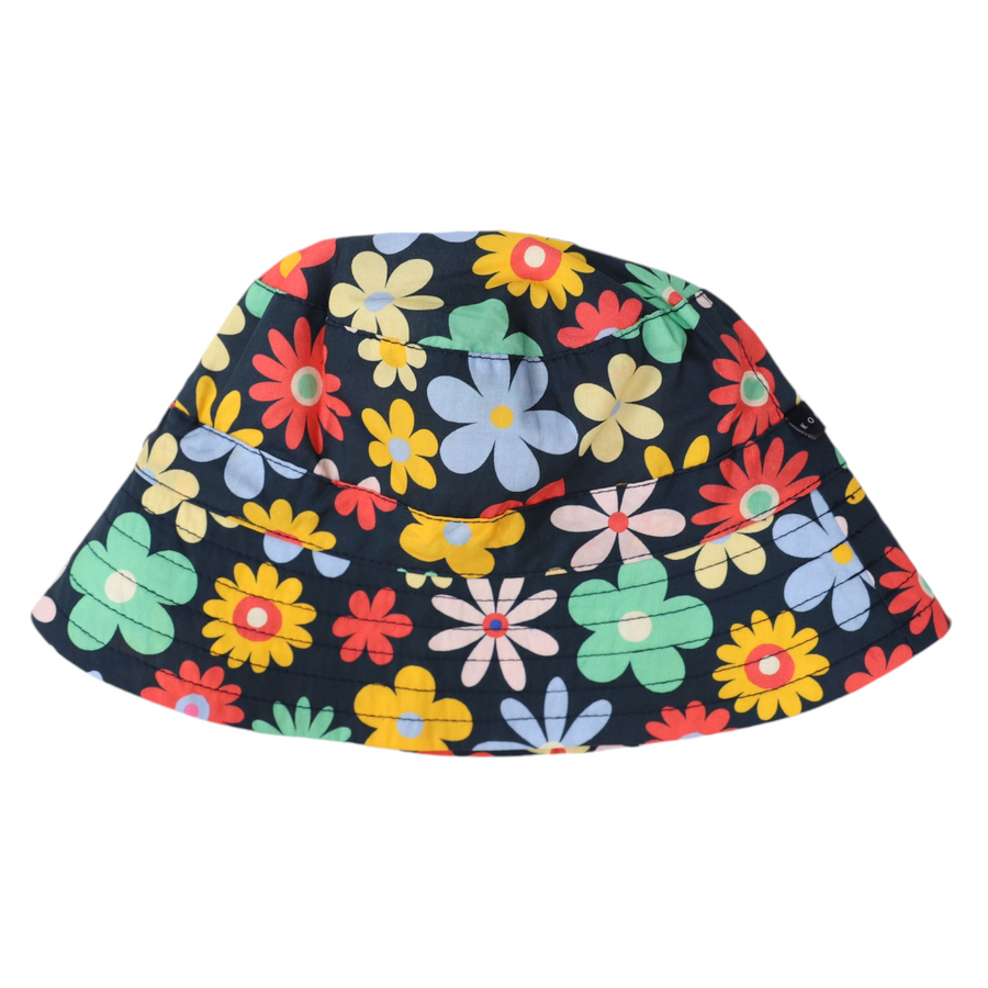 Flower Print Woven Frill Sun Hat Navy