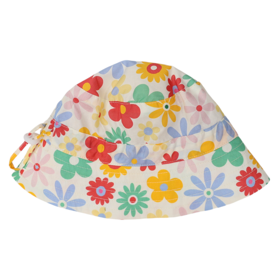 Flower Print Woven Frill Sun Hat Cloud