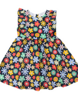 Flower Print Woven Frill Dress Navy