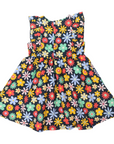 Flower Print Woven Frill Dress Navy