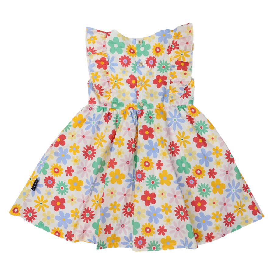 Flower Print Woven Frill Dress Cloud