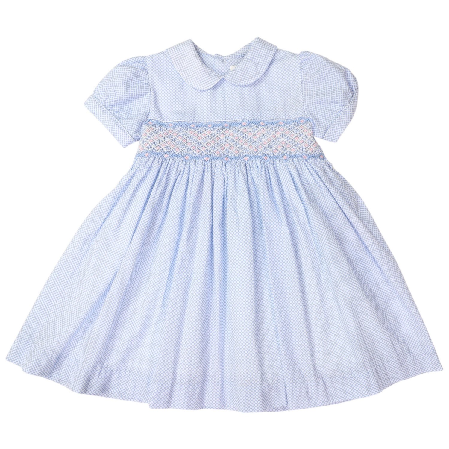 Hand Smocked Frill Dress Blue