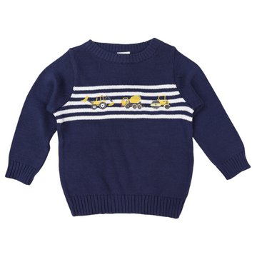 Trucks and Diggers Embroidered Knit Sweater Navy