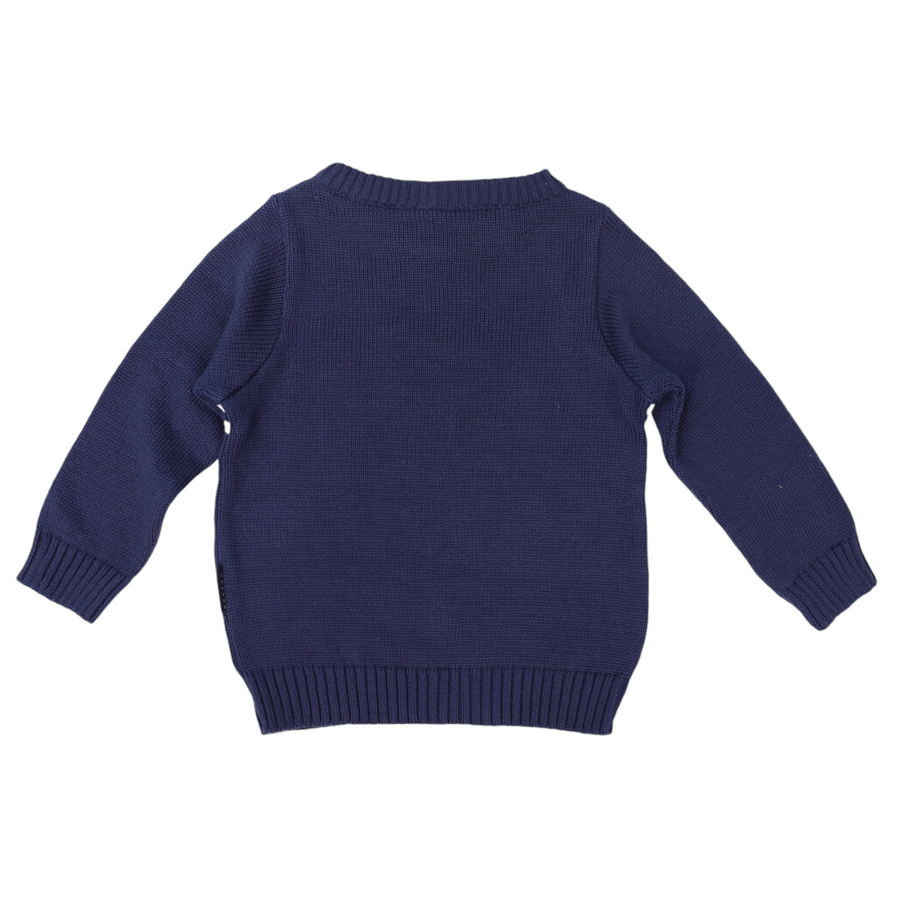 Trucks and Diggers Embroidered Knit Sweater Navy