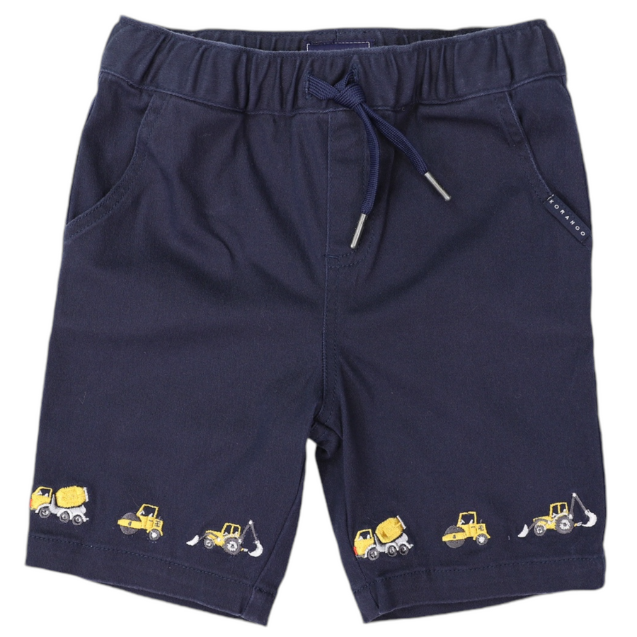 Trucks and Diggers Embroidered Twill Short Navy