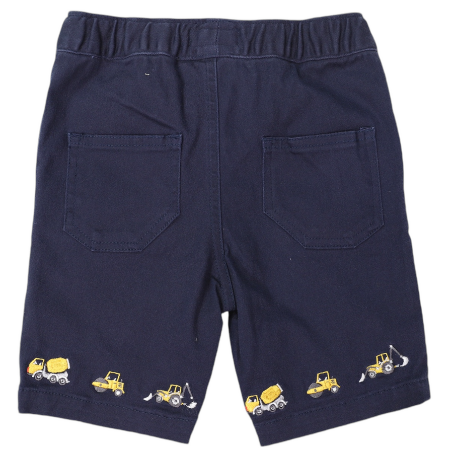 Trucks and Diggers Embroidered Twill Short Navy