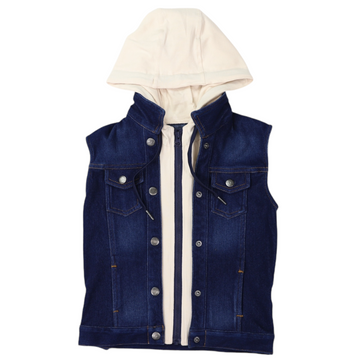 Denim Vest with Hood Dark Wash