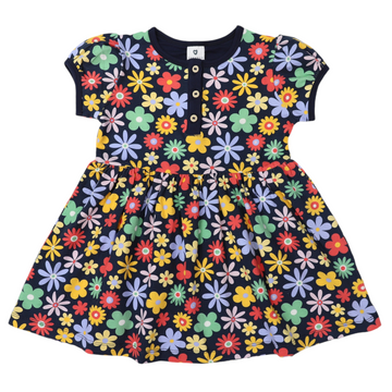 Flower Print Cotton Dress Navy