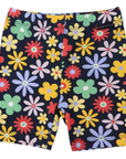 Flower Print Cotton Bike Shorts Navy