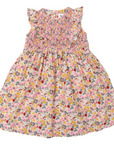 Hand Smocked Floral Dress with Frill Pink