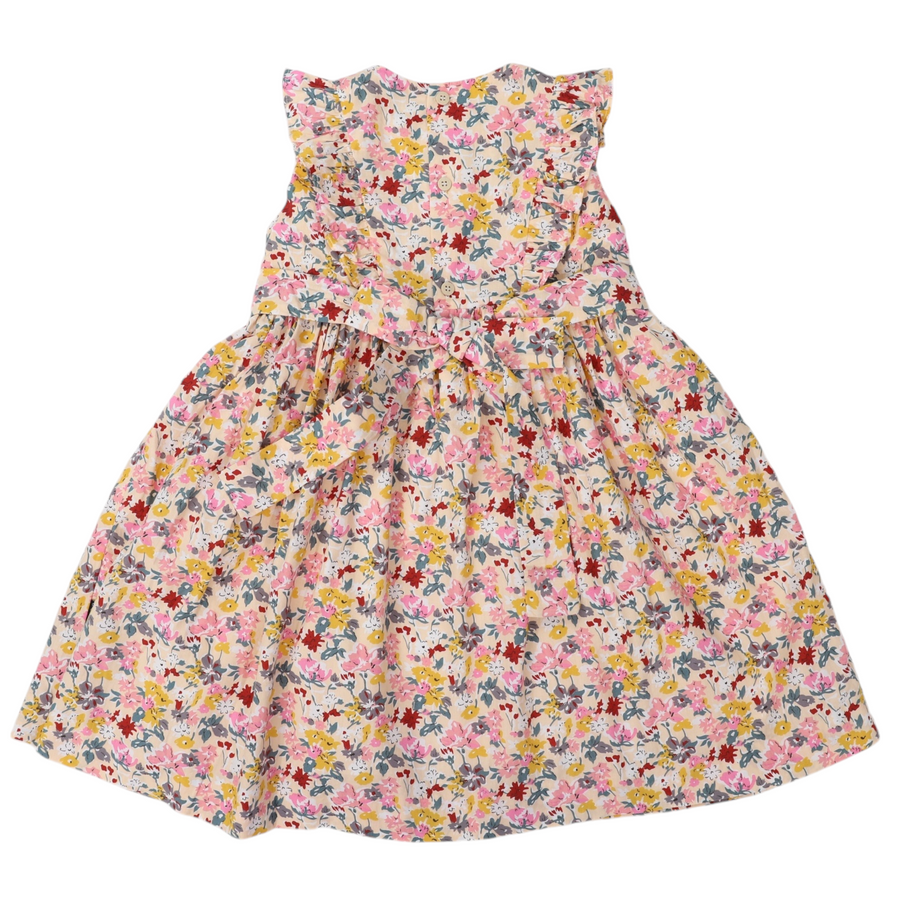 Hand Smocked Floral Dress with Frill Pink