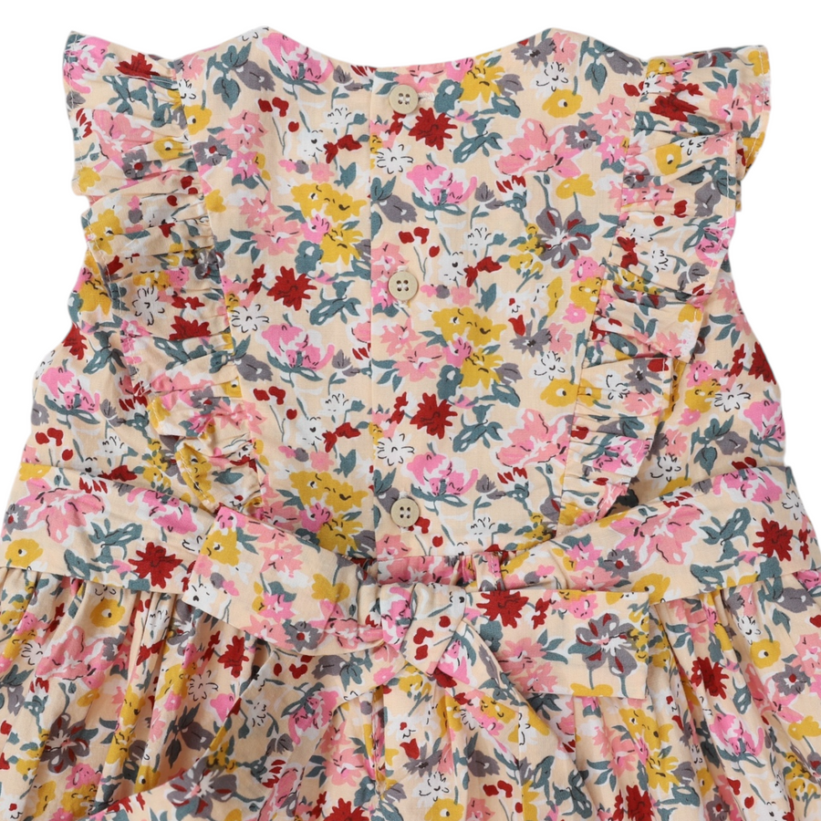 Hand Smocked Floral Dress with Frill Pink