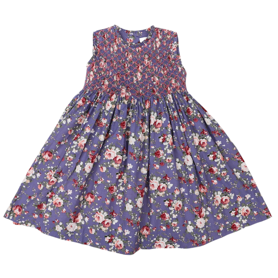 Hand Smocked Floral Dress Mauve