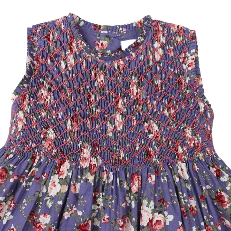 Hand Smocked Floral Dress Mauve